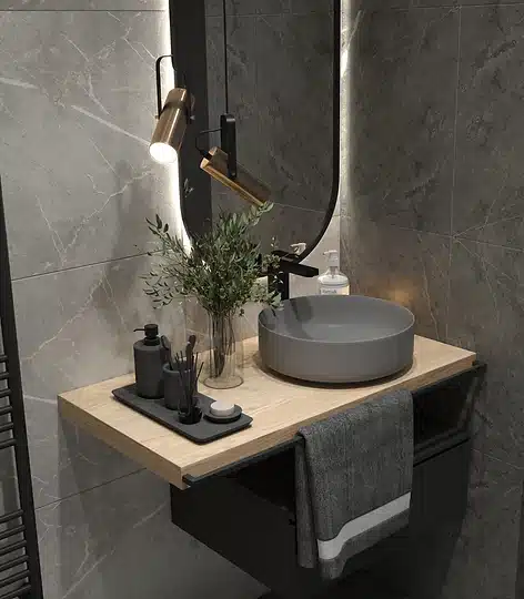 Luxury bathroom with floating vanity