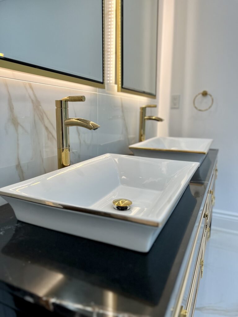 Luxury vanity with gold faucets