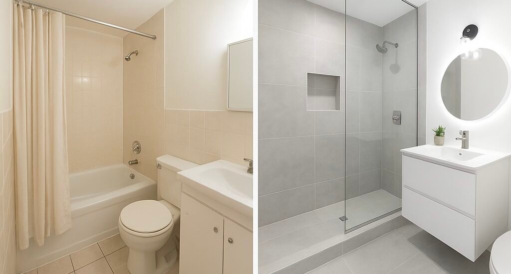 before and after bathroom renovation layout