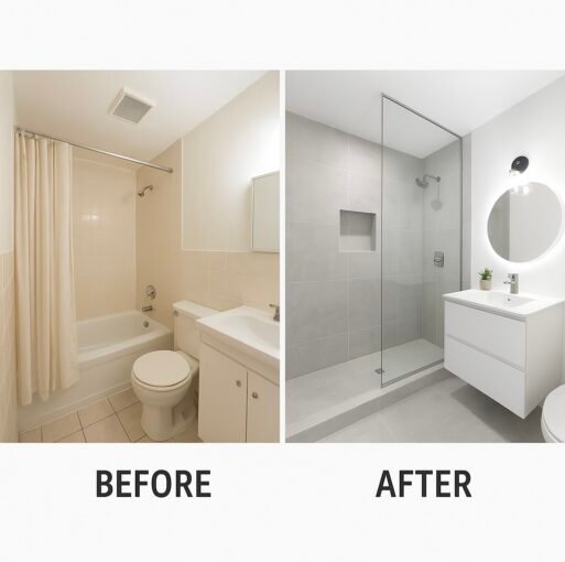 before and after bathroom renovation layout