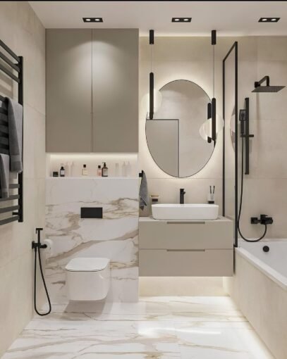 Luxury bathroom renovation Toronto with freestanding bathtub and modern vanity