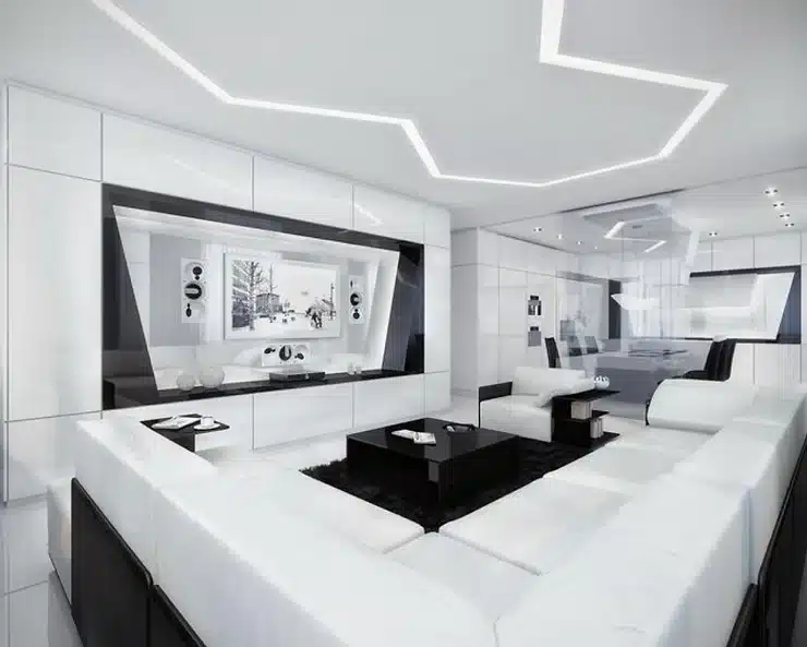 The abundance of technology, mirror and glossy surfaces.