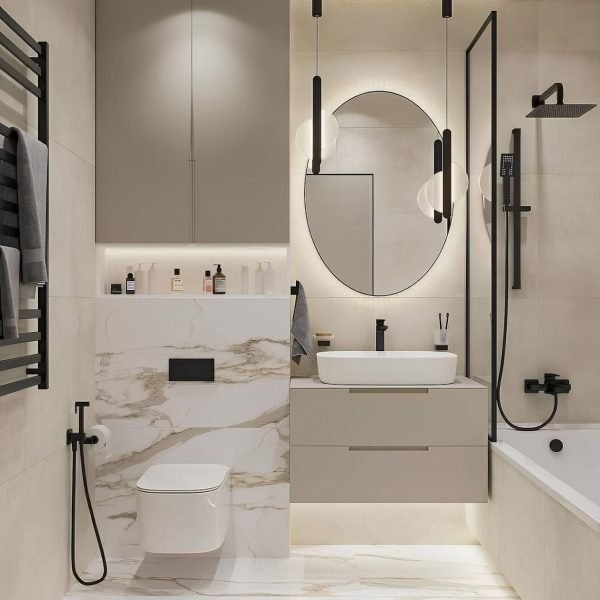 Luxury bathroom renovation Toronto with freestanding bathtub and modern vanity