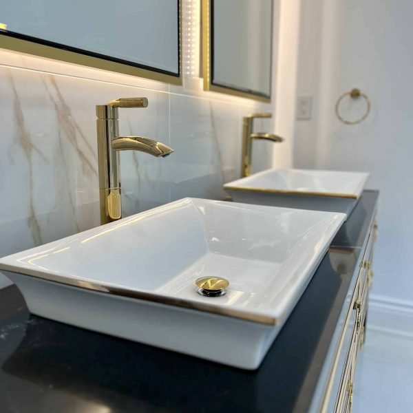 Luxury vanity with gold faucets